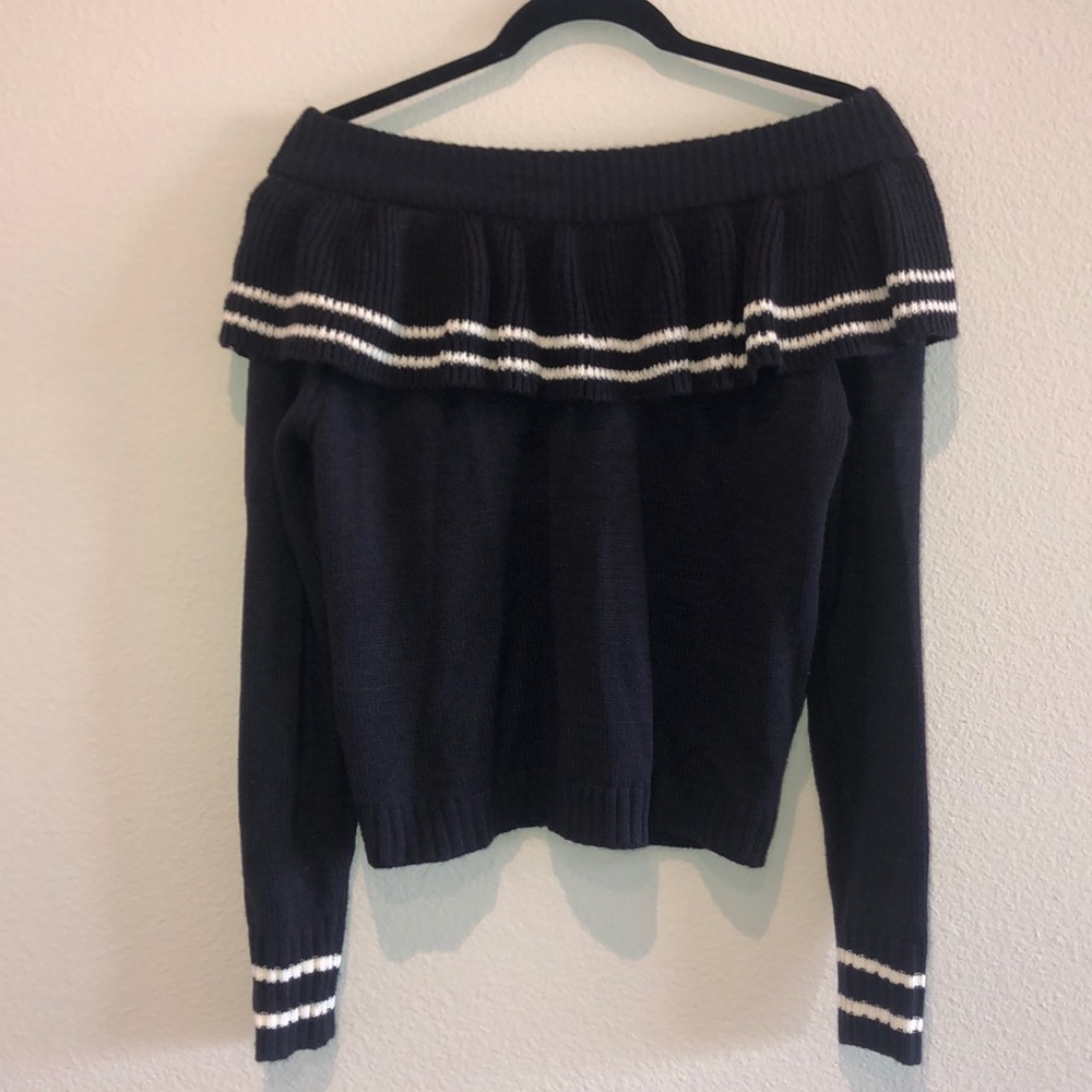 Off the Shoulder Navy Blue Sweater